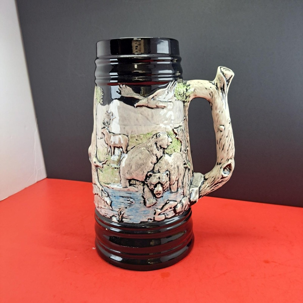 Holland Mold Beer Stein Unisex OS Black Excellent Wildlife Relief Ceramic Mug